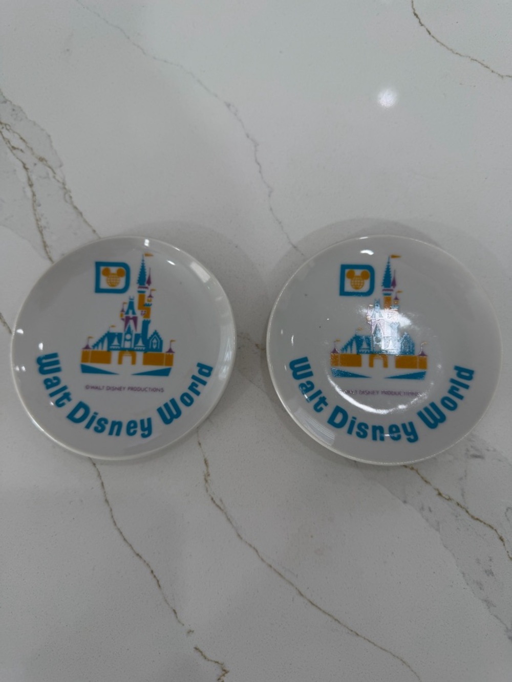 Disney Walt Disney World White Teal Yellow Castle Accent Plates (Set of 2)
